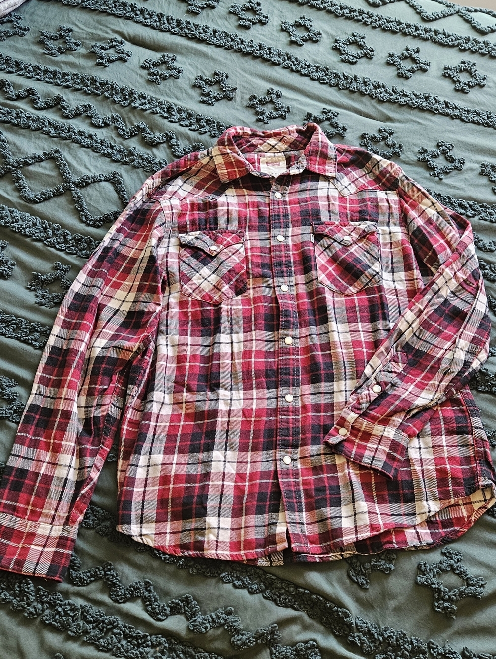 Levi's Red and White Plaid Flannel Shirt